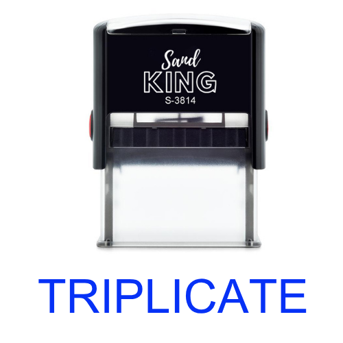ตรายางหมึกในตัวคำว่า "TRIPLICATE" สำหรับงานเอกสารสำคัญ