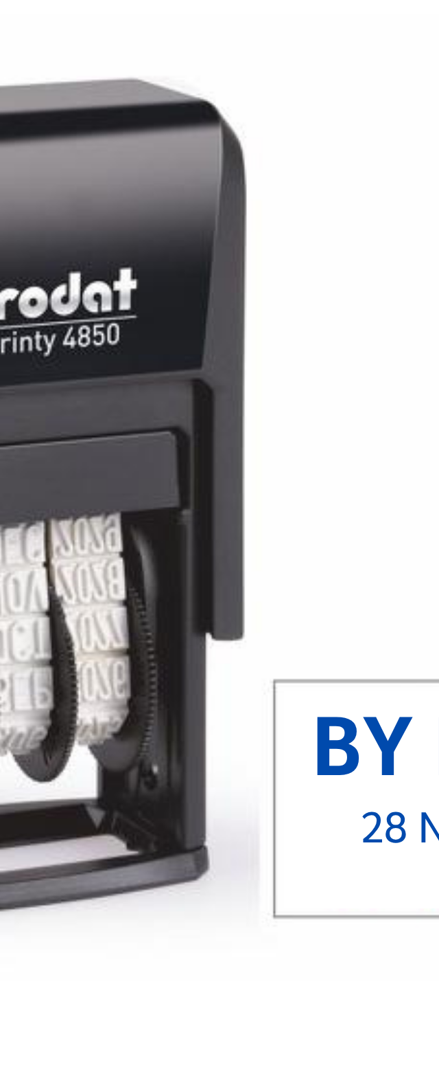 ตรายางวันที่ Trodat Printy 4850 พร้อมข้อความ BY HAND