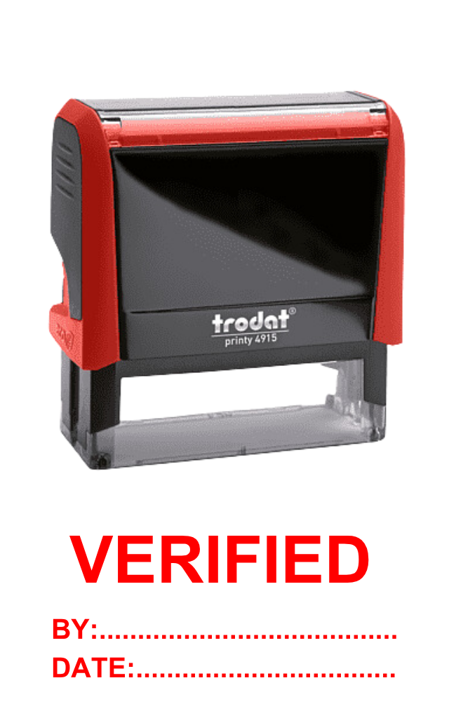 ตรายางหมึกในตัว Trodat รุ่น 4915 คำว่า "VERIFIED BY: DATE:"
