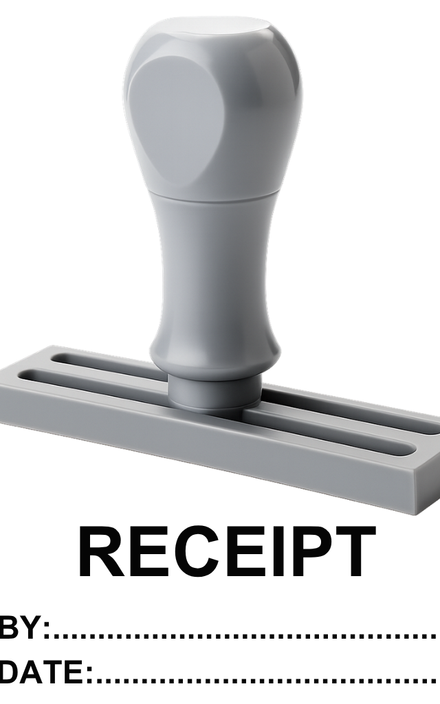 ตรายางหมึกในตัวคำว่า RECEIPT (รับแล้ว) พร้อมช่องกรอก
