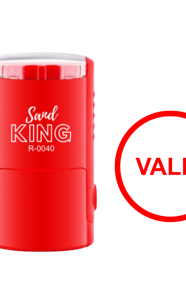 ตรายางหมึกในตัว ตรา Sand King R-0040 ข้อความ VALID สีแดง