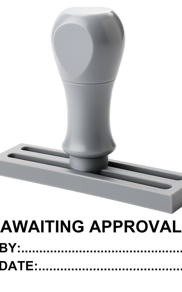 ตรายางข้อความสำเร็จรูป AWAITING APPROVAL - ตรายางไม้คุณภาพดี