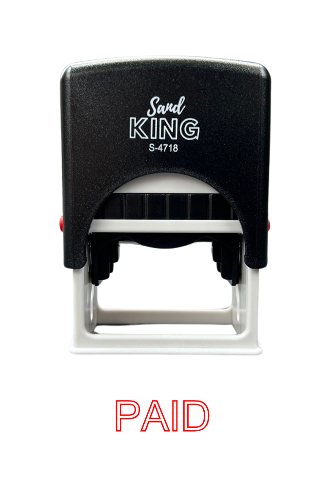 ตรายางหมึกในตัว ตรา Sand King S-4718 คำว่า PAID สีแดง
