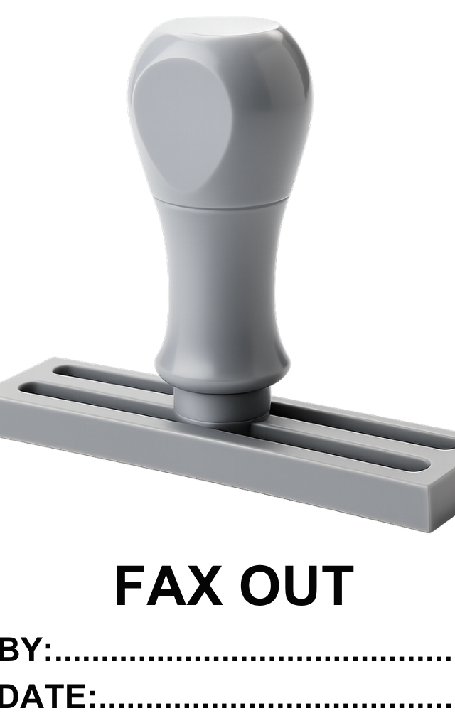 ตรายางหมึกในตัวสำเร็จรูป 'FAX OUT' (BY:__ DATE:__)