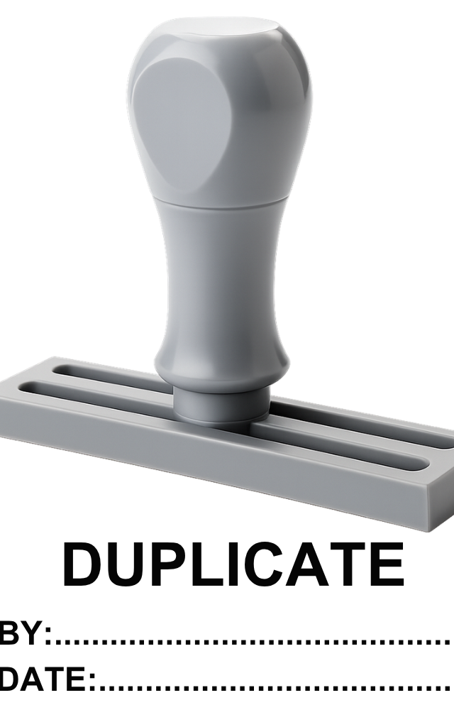 ตรายางข้อความสำเร็จรูป ตรายางคำว่า DUPLICATE พลัส BY DATE