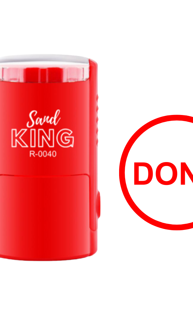 ตรายางหมึกในตัวสำเร็จรูป คำว่า "DONE" (วงกลม) ตรา Sand King