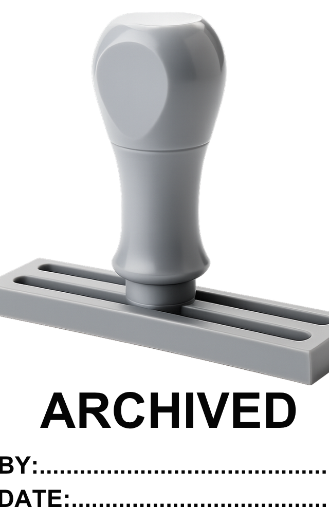 ตรายางข้อความสำเร็จรูป 'ARCHIVED BY: DATE:' ตรายางไม้คุณภาพดี
