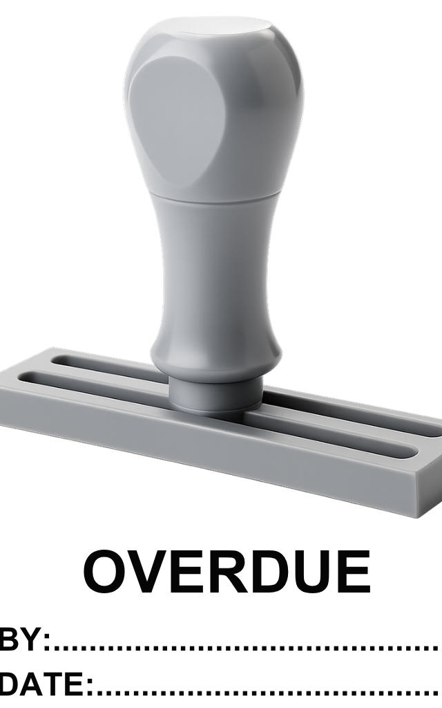 ตรายางข้อความ OVERDUE พร้อมช่องลงชื่อ/วันที่