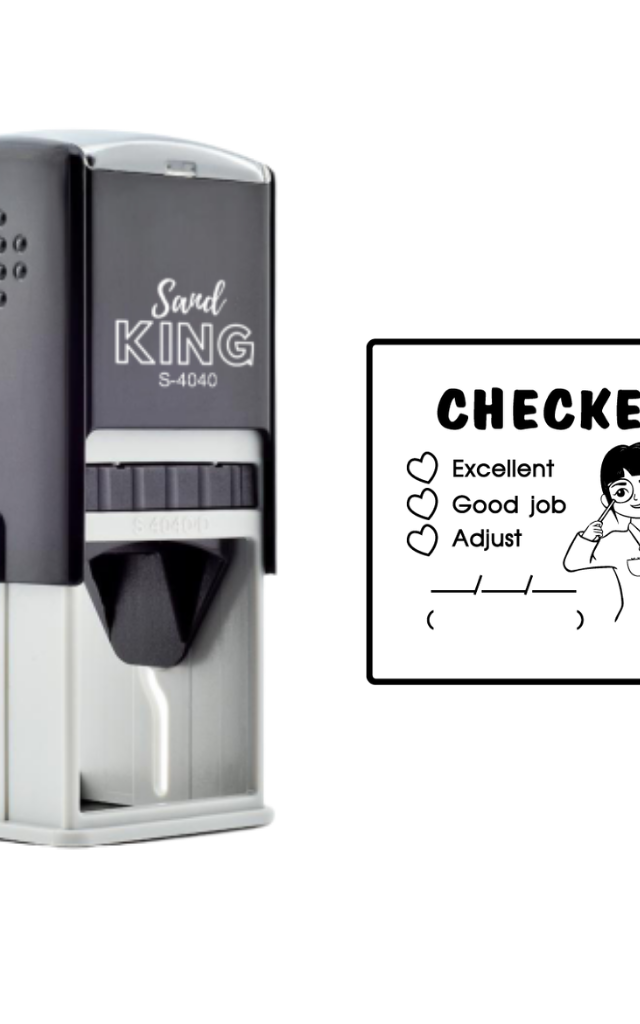 ตรายางหมึกในตัว ดีไซน์น่ารัก คำว่า CHECKED พร้อมตัวเลือก Excellent Good Job Adjust