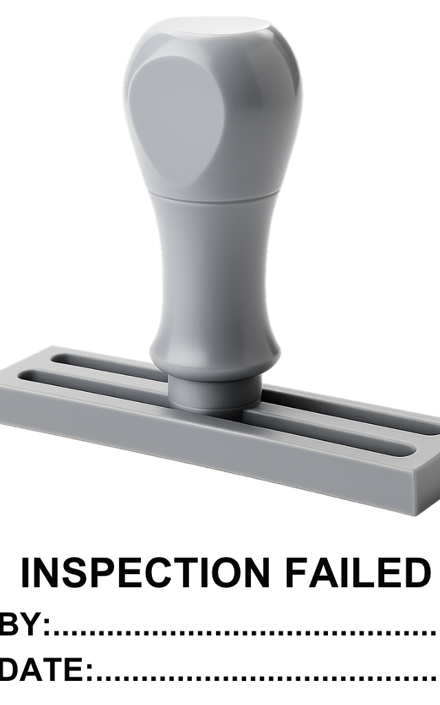 ตรายางข้อความสำเร็จรูป 'INSPECTION FAILED' พร้อมลายเซ็นและวันที่