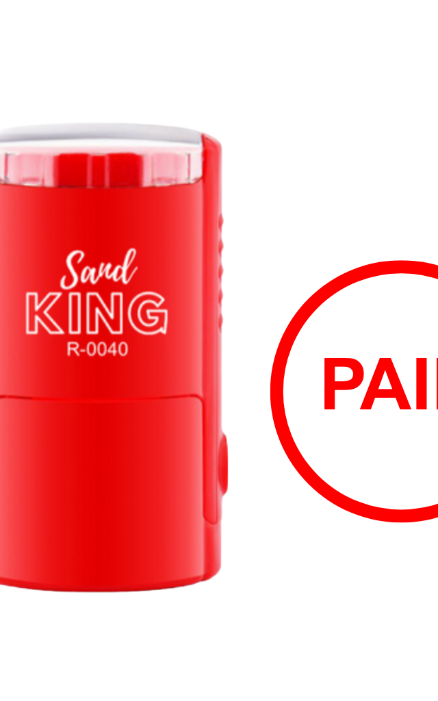 ตรายางหมึกในตัว “PAID” ตรา Sand King สีแดง พร้อมใช้ ทันที