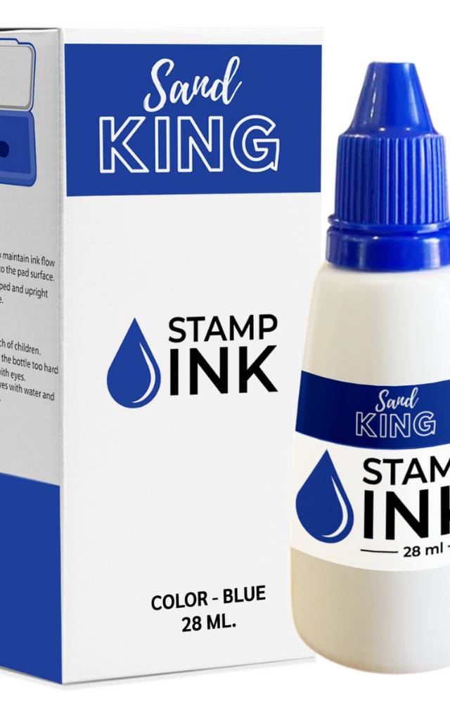 ตรายางหมึกเติมสีน้ำเงิน Sand King 28 ml. สำหรับแท่นตรายาง