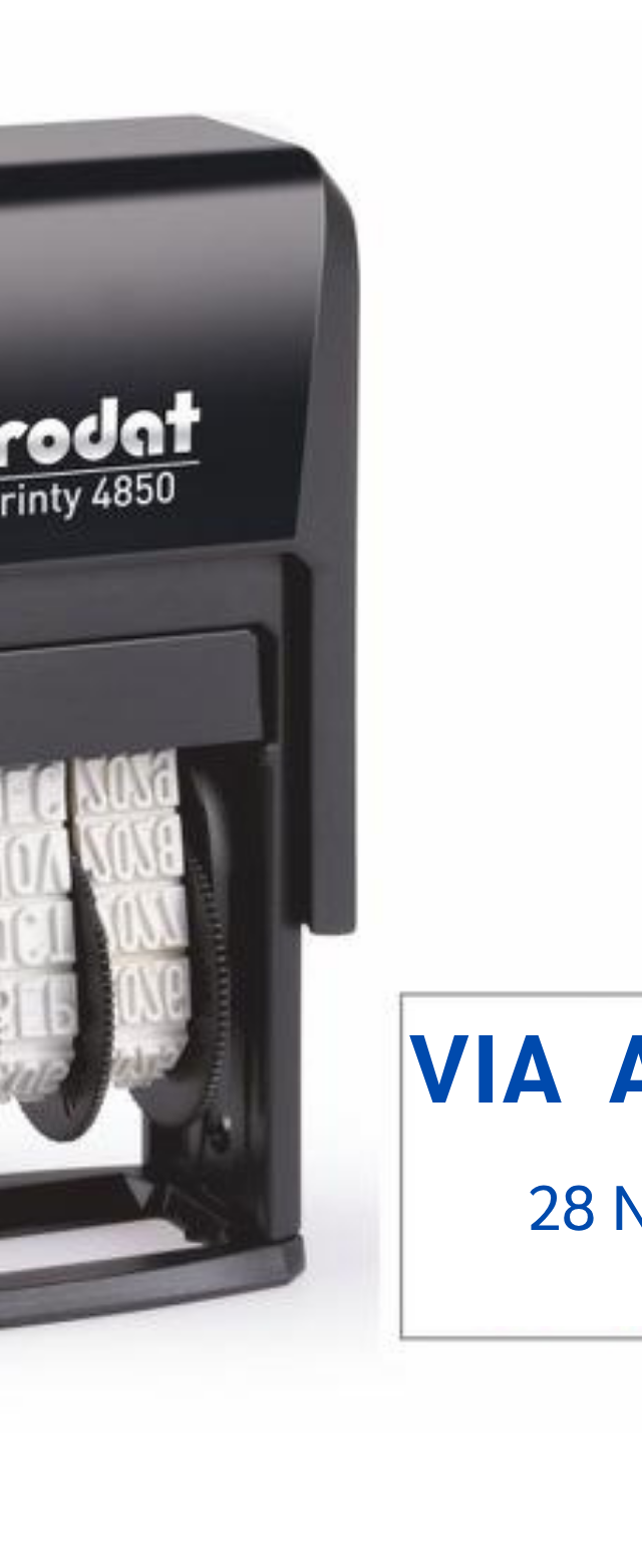 ตรายางวันที่ Trodat Printy 4850 พร้อมข้อความ 'VIA AIR MAIL'