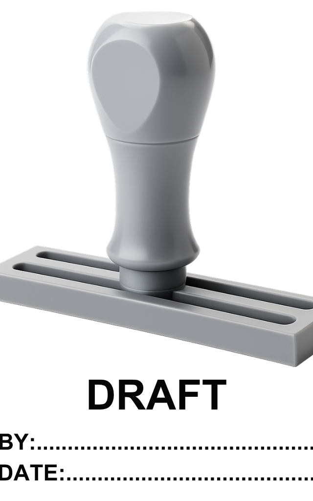 ตรายางข้อความสำเร็จรูป 'DRAFT BY: DATE:'