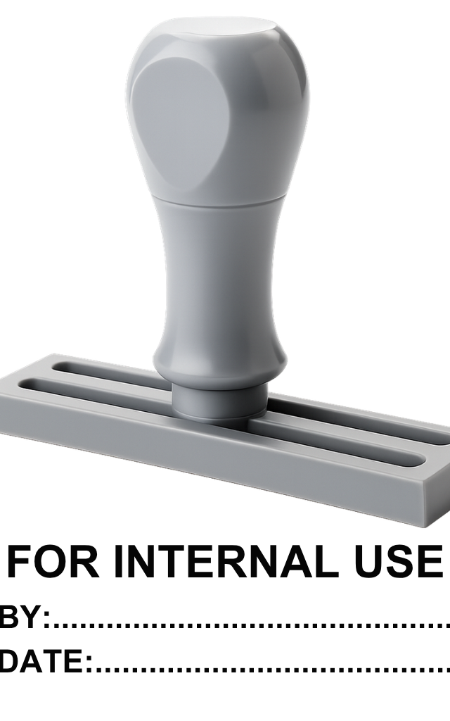 ตรายางข้อความ FOR INTERNAL USE พร้อมช่อง BY: และ DATE: