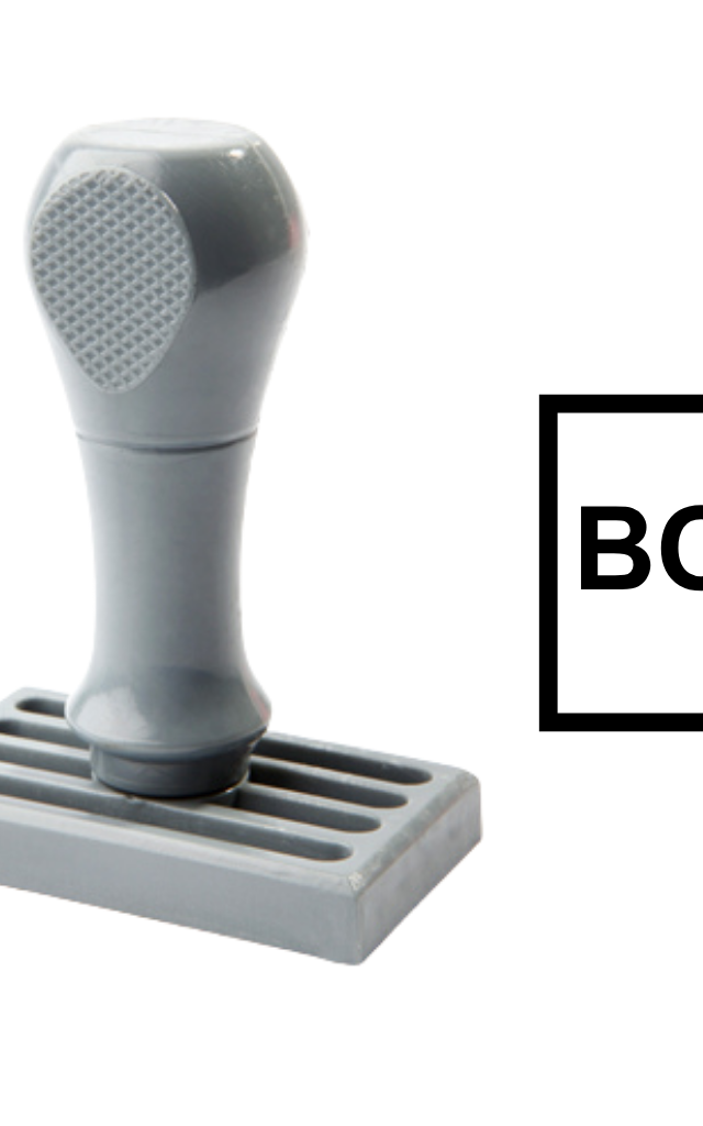 ตรายางหมึกในตัว B.O.M. ตรายางชื่อบริษัท ตรายางด่วนพร้อมใช้