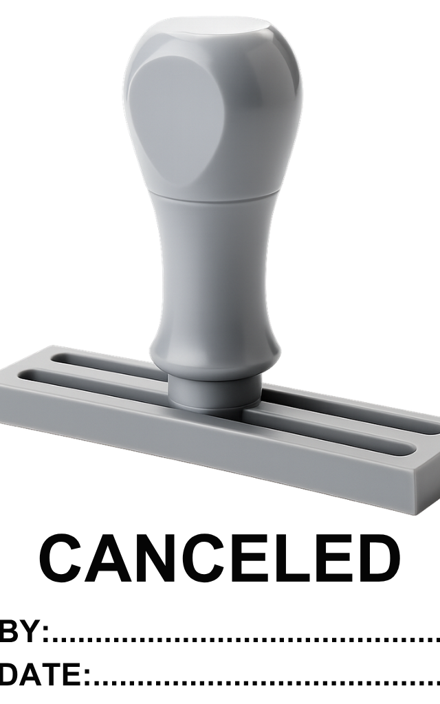 ตรายางข้อความ CANCELED & BY: DATE: สำหรับเอกสารสำคัญ