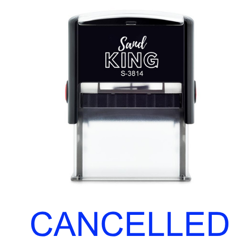 ตรายางหมึกในตัวคำว่า "CANCELLED" สำหรับเอกสาร