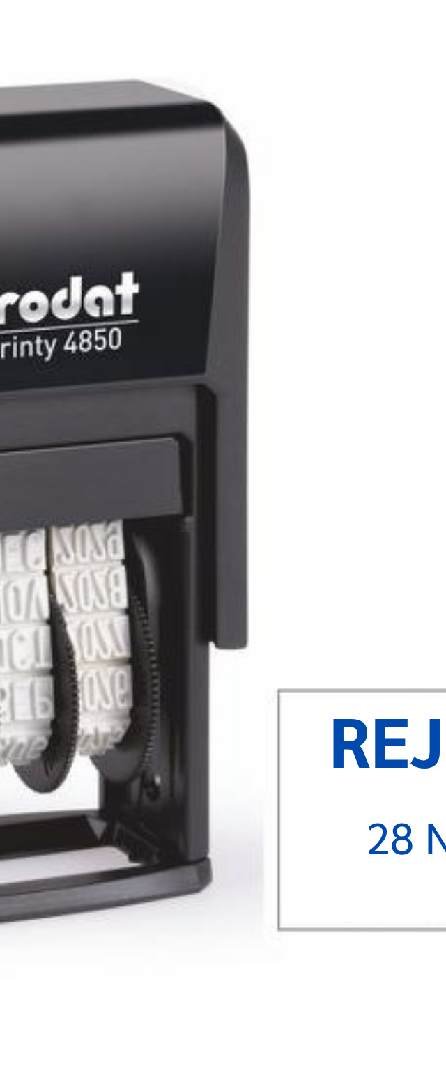 ตรายางวันที่ Trodat Printy 4850 พร้อมข้อความ 'REJECTED'