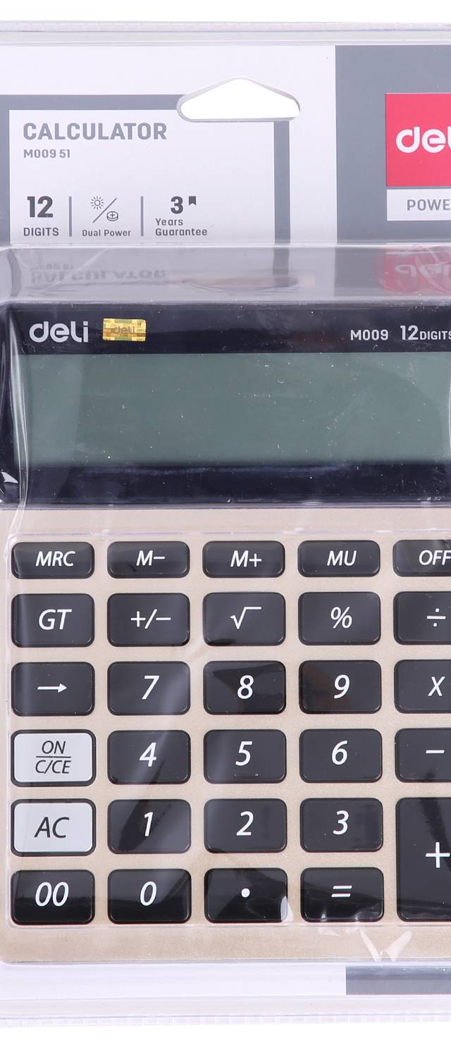 โลโก้ Deli เครื่องคิดเลข 12 หลัก พลังงานคู่ ของแท้